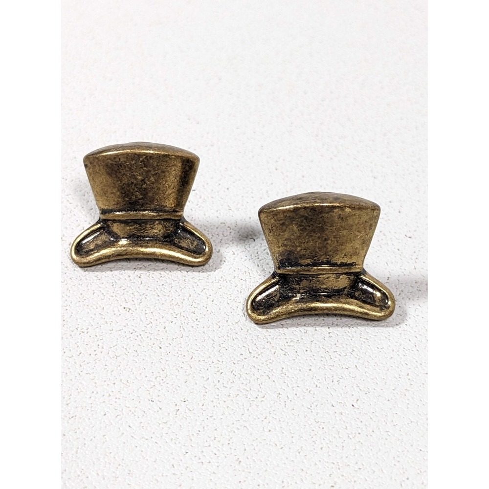 Bronze Tone Top Hat Stud Earrings Steampunk Gothic Victorian Pierced